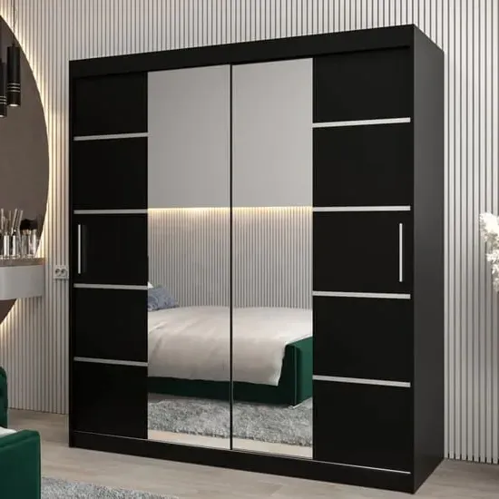 Vevey III Mirrored Wardrobe 2 Sliding Doors - Black