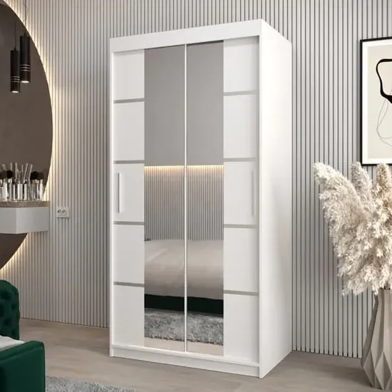Vevey III Mirrored Wardrobe 2 Sliding Doors - White