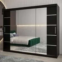 Vevey III Mirrored Wardrobe 3 Sliding Doors - Black