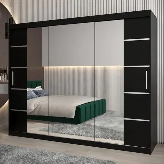 Vevey III Mirrored Wardrobe 3 Sliding Doors - Black