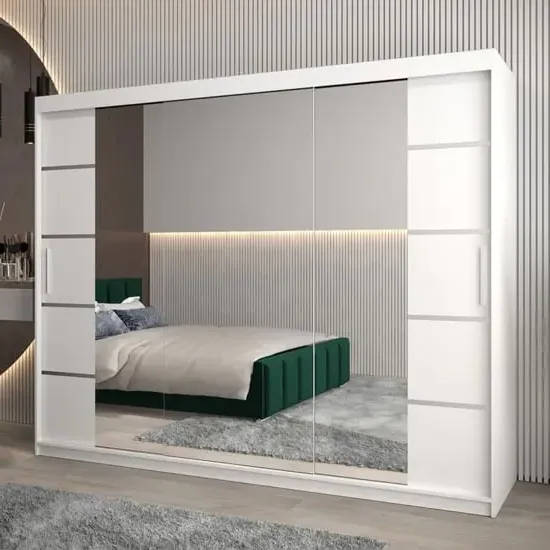 Vevey III Mirrored Wardrobe 3 Sliding Doors - White