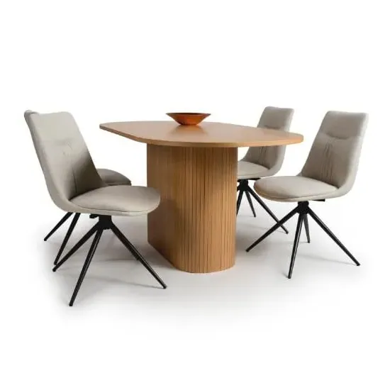 Vevey Oval Dining Table with 4 Buxton Chairs - Natural Oak