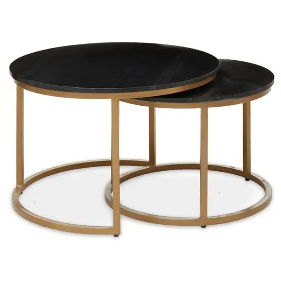 Viano Round Nest of 2 Tables - Black, Marble