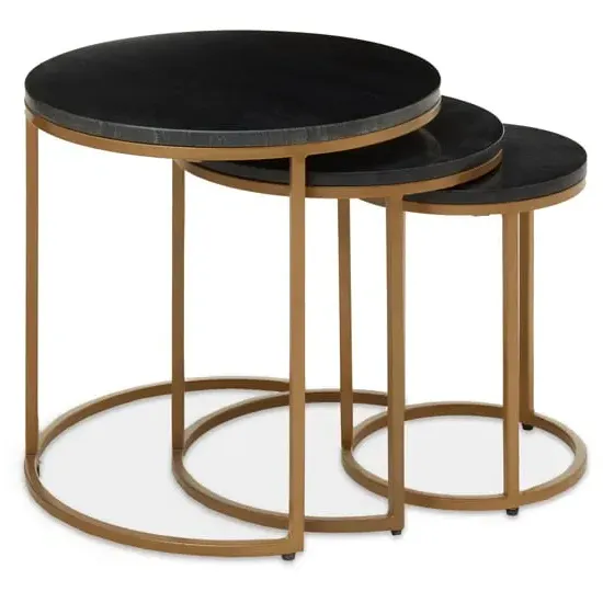 Viano Round Nest of 3 Tables - Black, Marble
