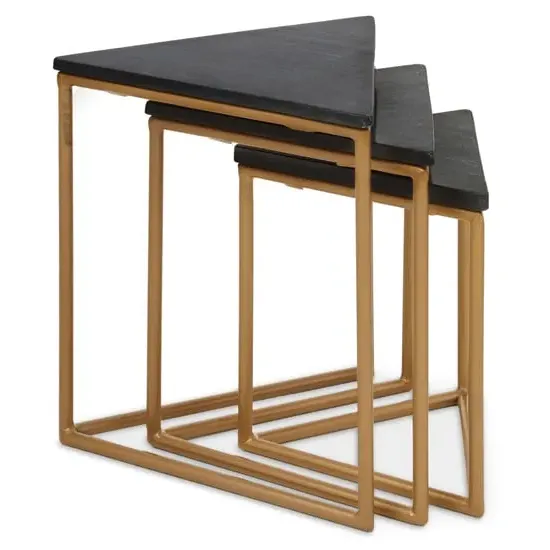 Viano Triangular Nest of 3 Tables - Black, Marble
