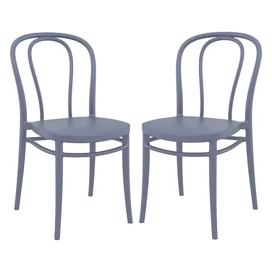 Victor Dining Chairs In Pair - Grey, Polypropylene