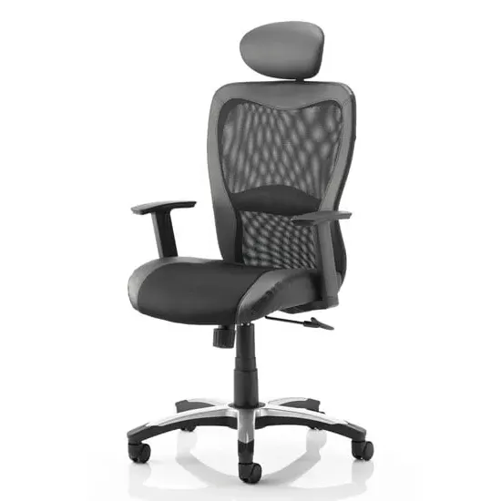 Victor II Office Chair with Headrest and Arms - Black, Leather
