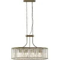 Victoria 5 Light Crystal Oval Pendant Light - Antique Brass