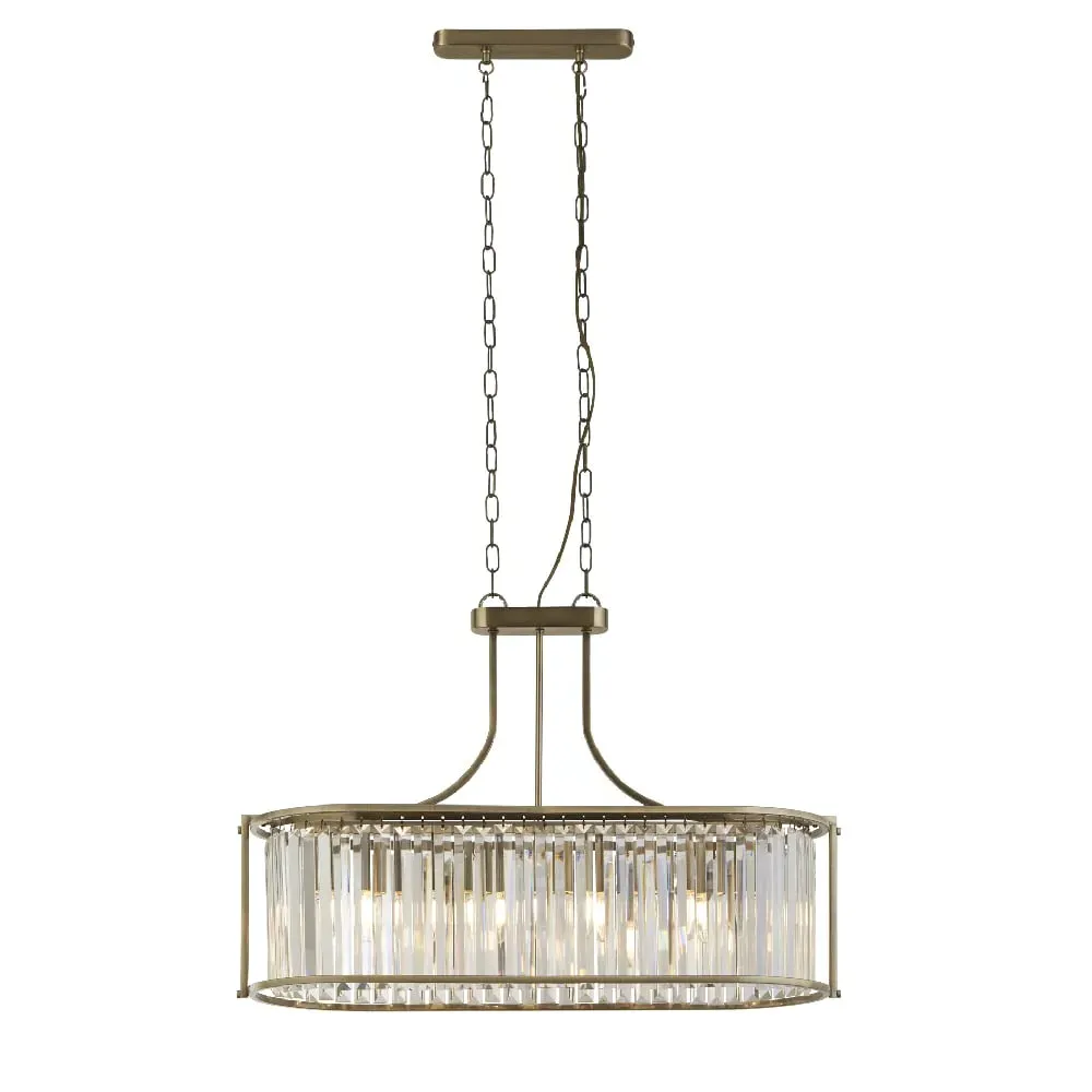 Victoria 5 Light Crystal Oval Pendant Light - Antique Brass