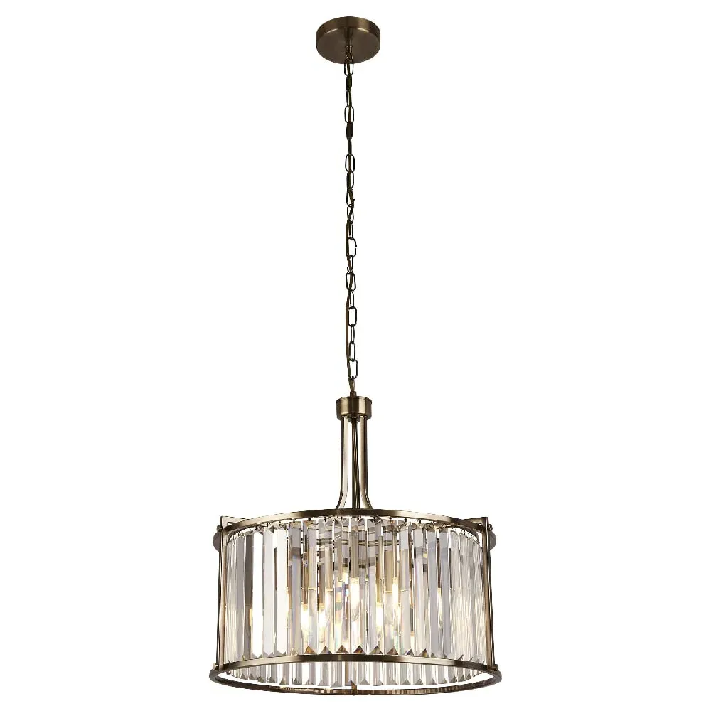 Victoria 5 Light Crystal Pendant Light - Antique Brass