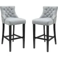 Victoria Bar Stool Pair - Grey, Velvet