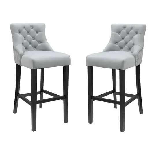 Victoria Bar Stool Pair - Grey, Velvet image
