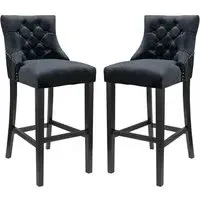 Victoria Bar Stools In Pair - Black, Velvet