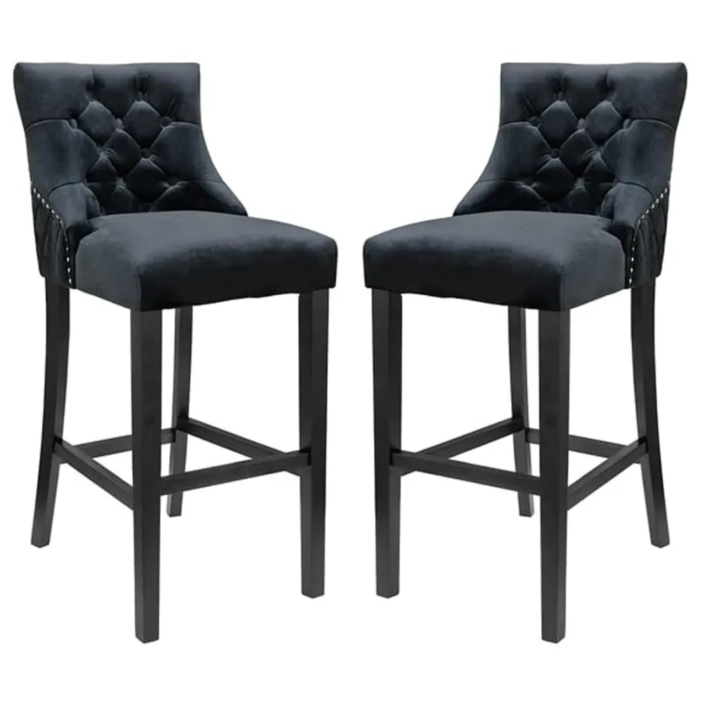 Victoria Bar Stools In Pair - Black, Velvet