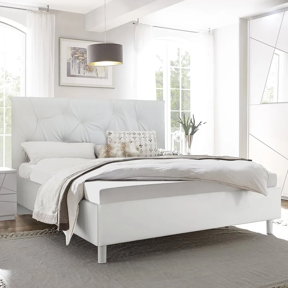 Victoria Fabric Super King Size Bed Frame - White