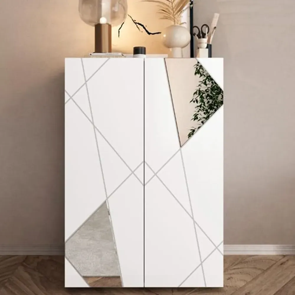 Victoria Mirrored Shoe Storage Cabinet - White, High Gloss product