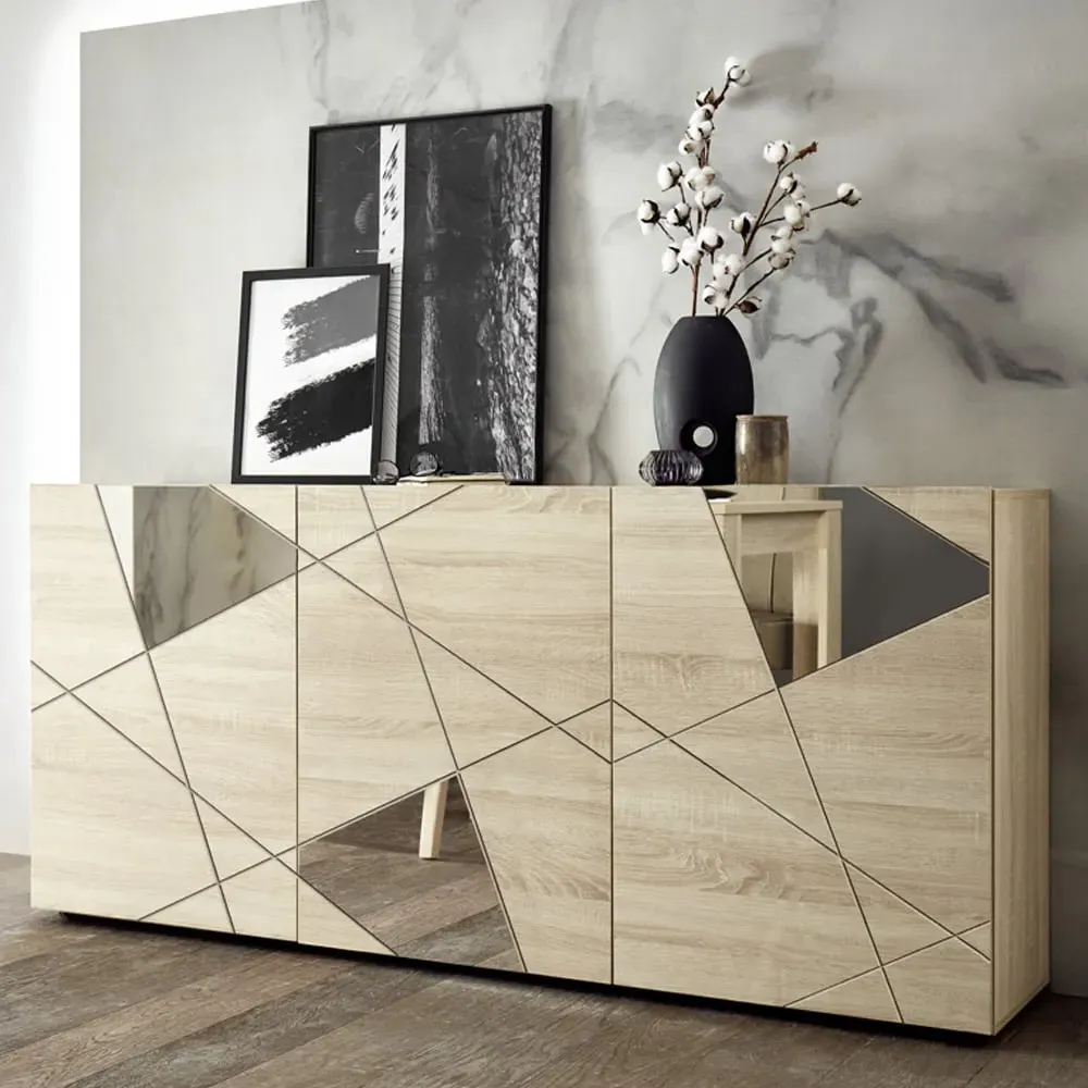 Victoria Mirrored Sideboard with 3 Doors - Sonoma Oak