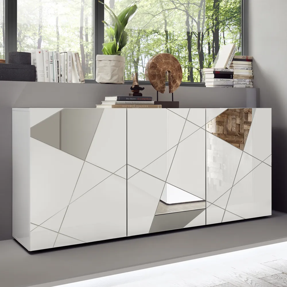 Victoria Mirrored Sideboard with 3 Doors - White, High Gloss product