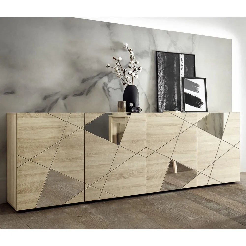 Victoria Mirrored Sideboard with 4 Doors - Sonoma Oak