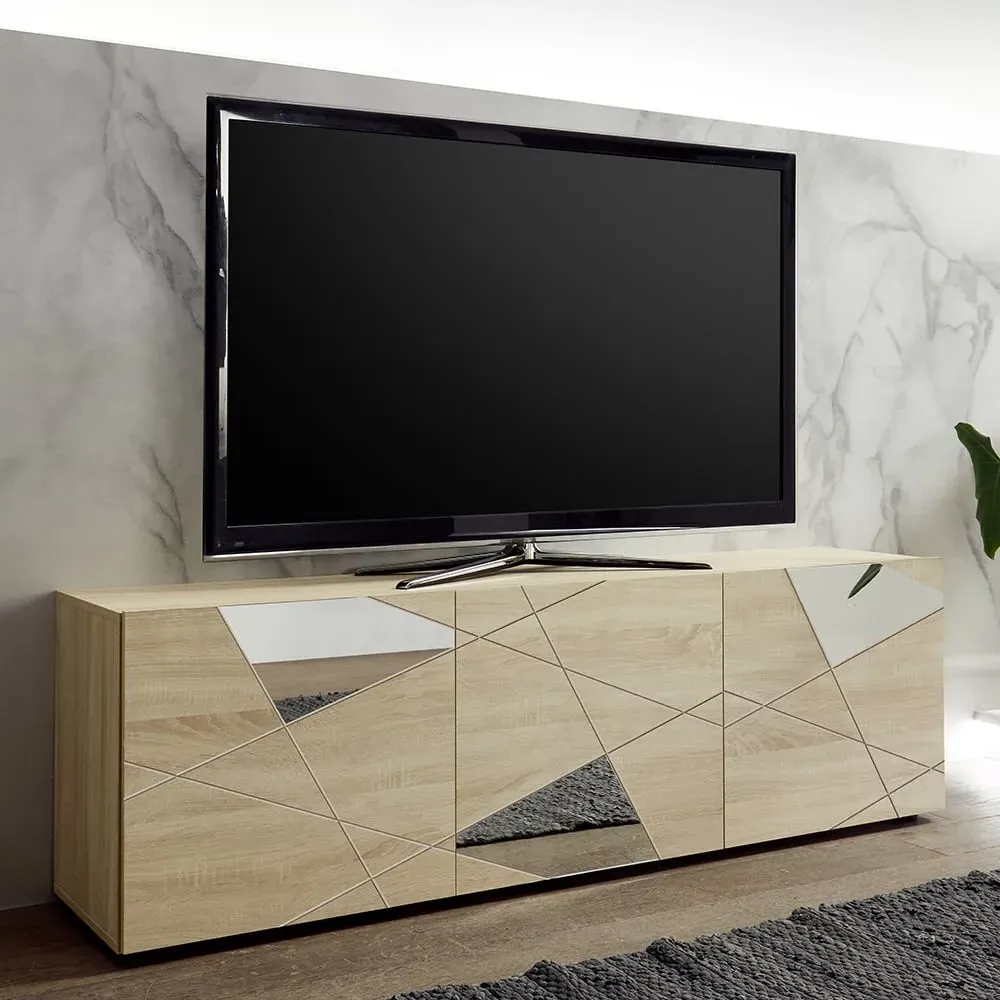 Victoria Mirrored TV Stand with 3 Doors - Sonoma Oak image