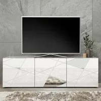 Victoria Mirrored TV Stand with 3 Doors - White, High Gloss alternate view