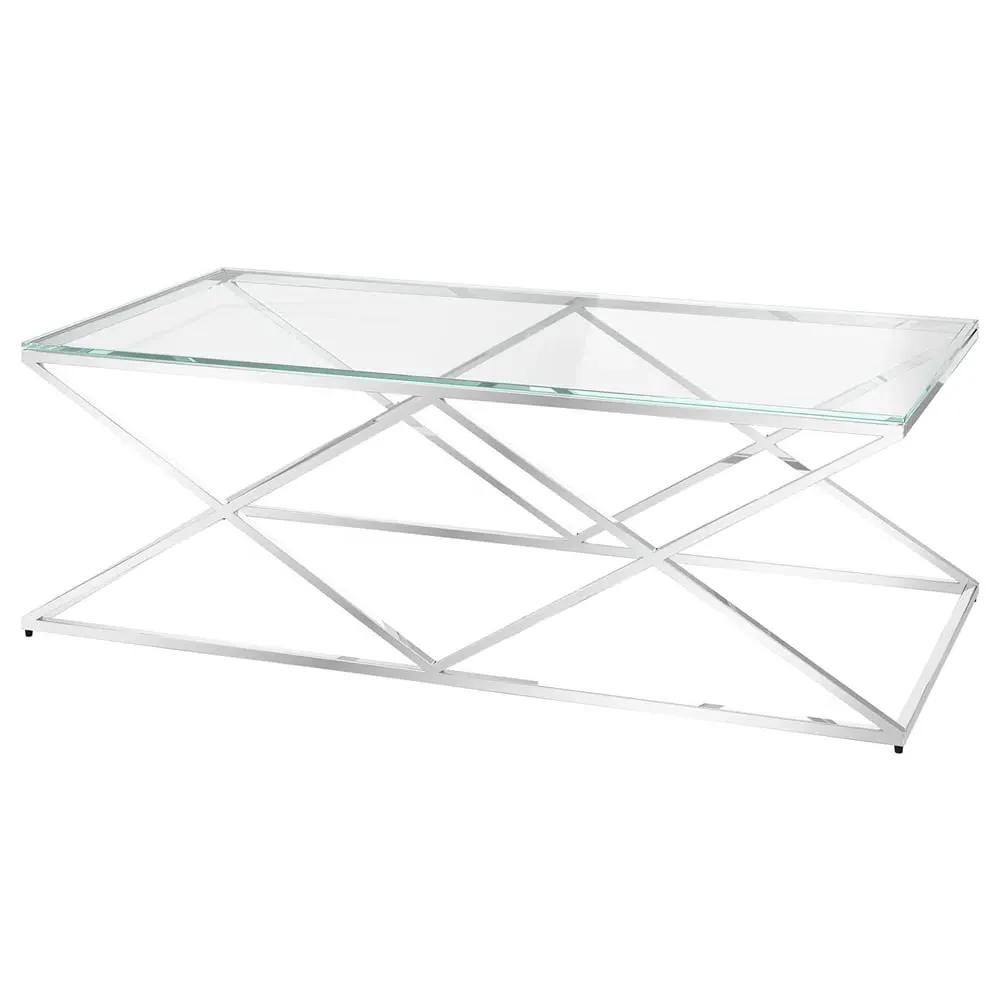 Victoria Rectangular Coffee Table - Clear, Stainless Steel