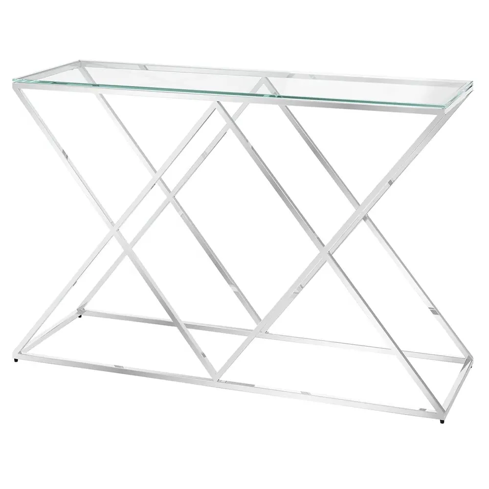 Victoria Rectangular Console Table - Clear, Stainless Steel
