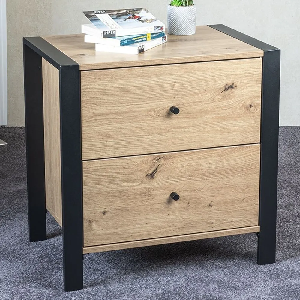 Vidor Bedside Cabinet with 2 Drawers - Oak, Black image