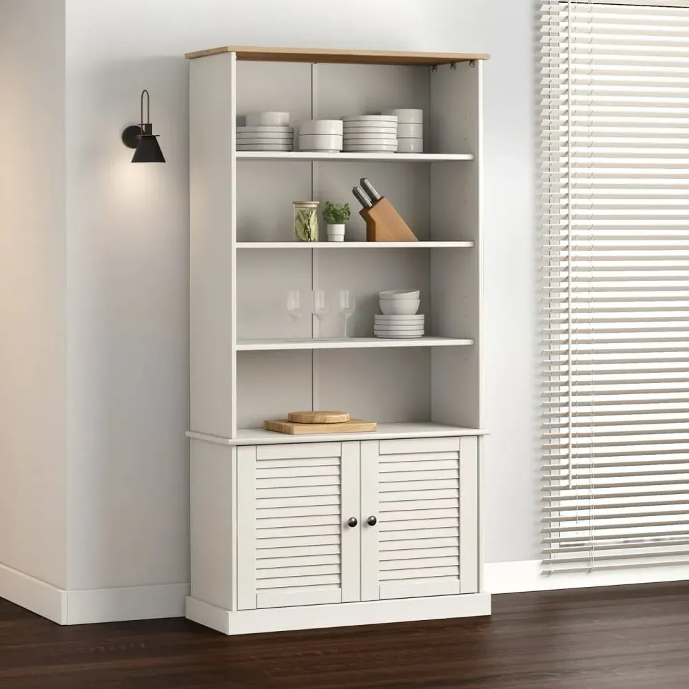 Vidor Bookcase with 2 Doors - White, Pine Wood