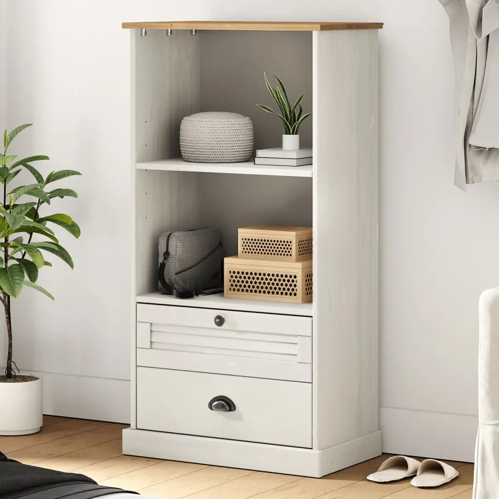 Vidor Bookcase with 2 Drawers - White Brown, Solid Pine product
