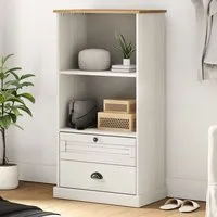 Vidor Bookcase with 2 Drawers - White, Pine Wood