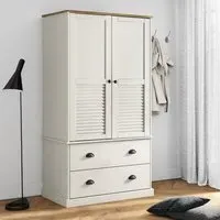 Vidor Wardrobe with Storage - White Brown, Pine Wood