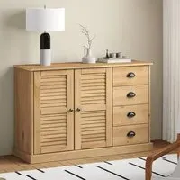 Vidor Wooden Sideboard with 2 Doors 4 Drawers - Brown, Pine