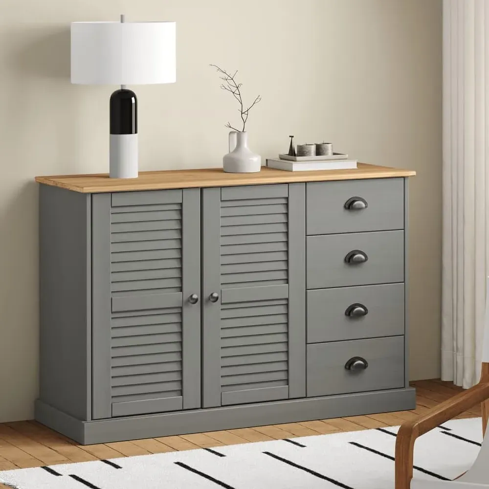 Vidor Wooden Sideboard with 2 Doors 4 Drawers - Grey Brown, Pine
