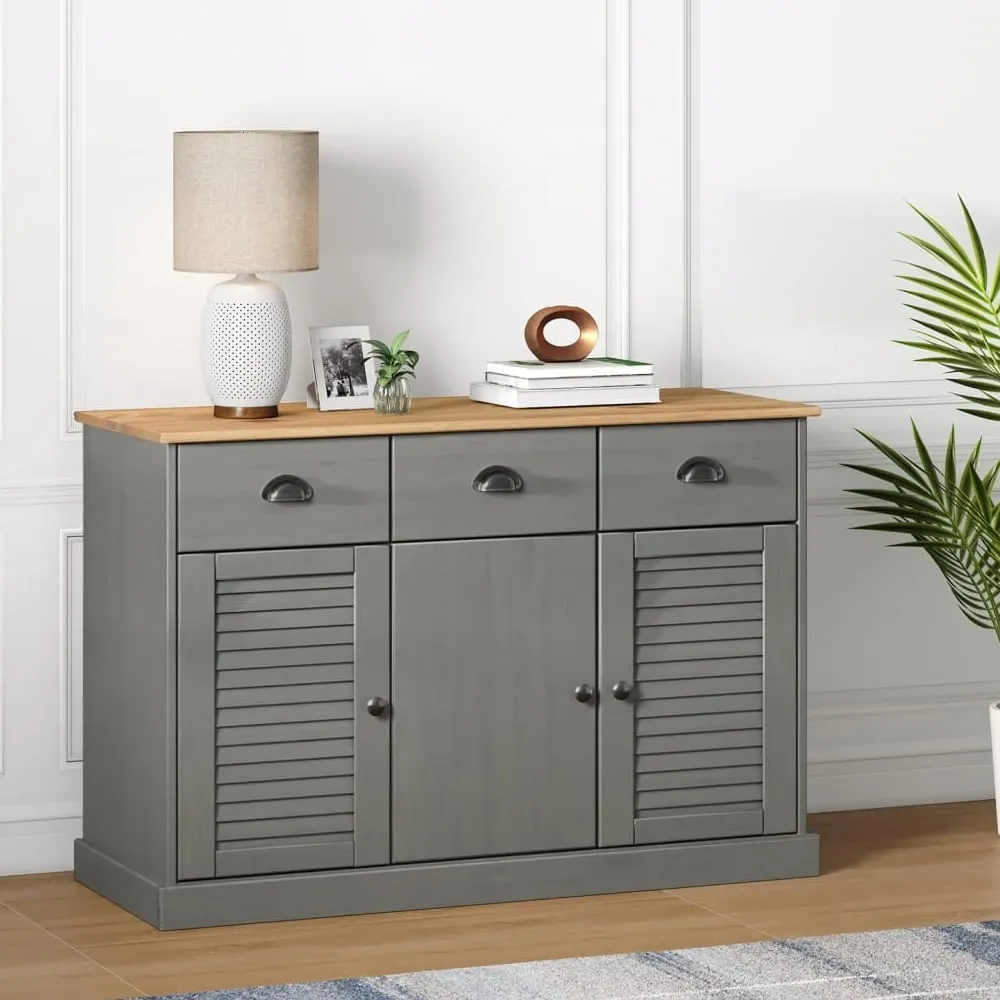 Vidor Wooden Sideboard with 3 Doors 3 Drawers - Grey Brown, Pine image