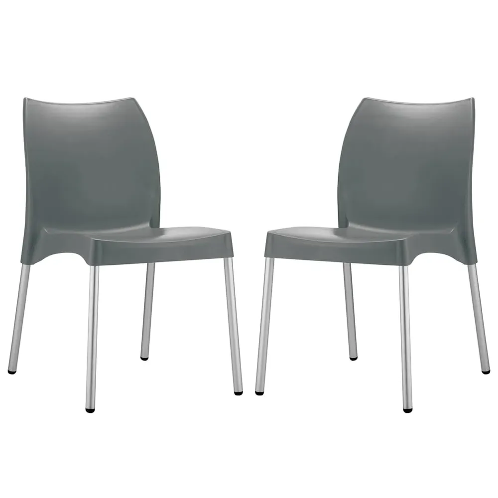Vienna Dining Chairs In Pair - Dark Grey, Polypropylene