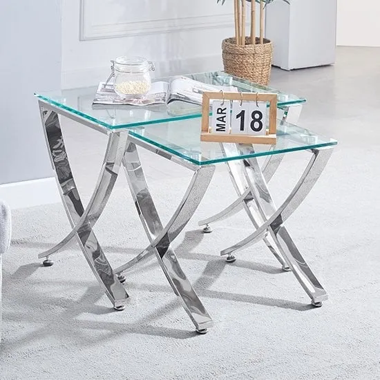 Vienna Nest of 2 Tables with Angular Chrome Legs - Clear image