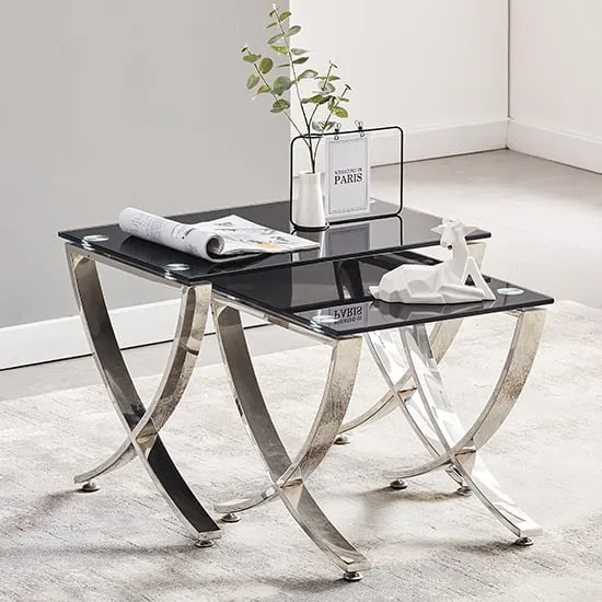 Vienna Nest of 2 Tables with Angular Stainless Legs - Black