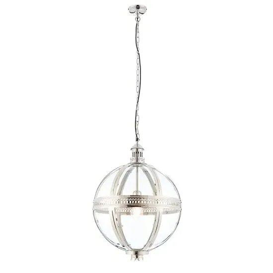 Vienna Spherical Pendant Light - Bright Nickel, Clear Glass