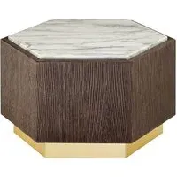 Vigap Hexagonal Side Table - White Marble, Dark Oak