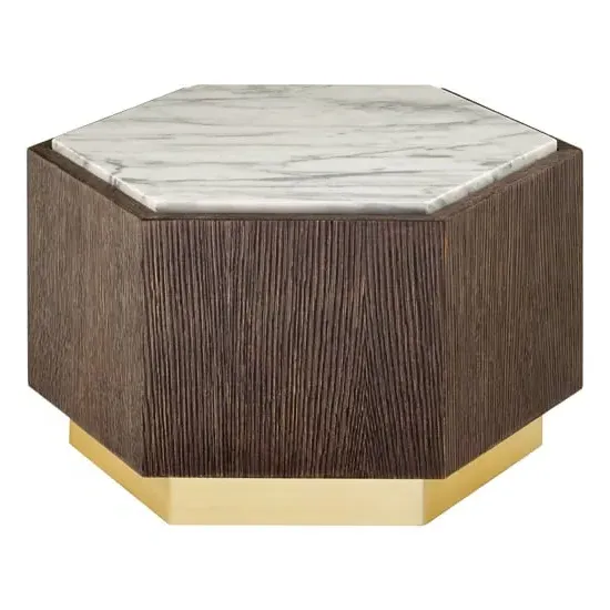 Vigap Hexagonal Side Table - White Marble, Dark Oak