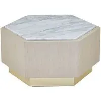 Vigap Hexagonal Side Table - White Marble, White Oak