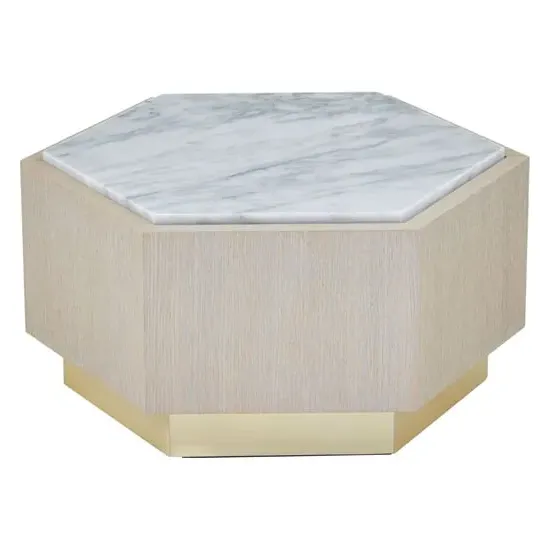 Vigap Hexagonal Side Table - White Marble, White Oak image