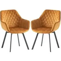 Viha Swivel Dining Chairs In Pair - Gold, Velvet