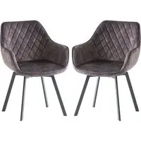 Viha Swivel Dining Chairs In Pair - Graphite, Velvet