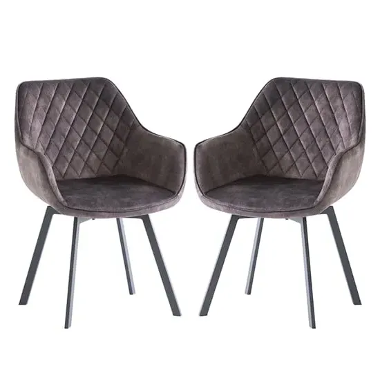 Viha Swivel Dining Chairs In Pair - Graphite, Velvet