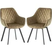 Viha Swivel Dining Chairs In Pair - Green, Velvet