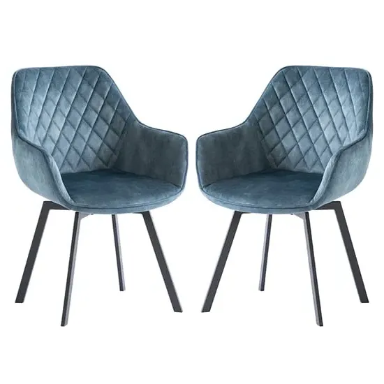 Viha Swivel Dining Chairs In Pair - Teal, Velvet