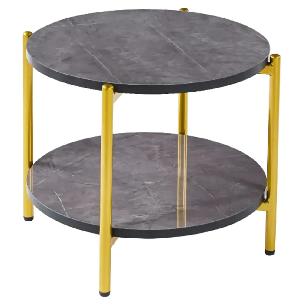 Vilna Large Coffee Table - Grey Marble Effect, Gold Frame image
