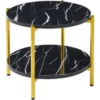 Vilna Large Round Coffee Table - Black Marble Effect, Gold